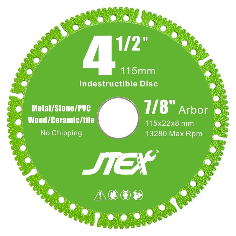 JTEX Indestructible Disc for Angle Grinder with 4-1/2 Inch Diameter, 7/8" Arbor, Multifunctional Diamond Cutting Blade for Metal, Stone, Wood, Tile, Concrete, PVC Pipes(3-Pack) - Image 3